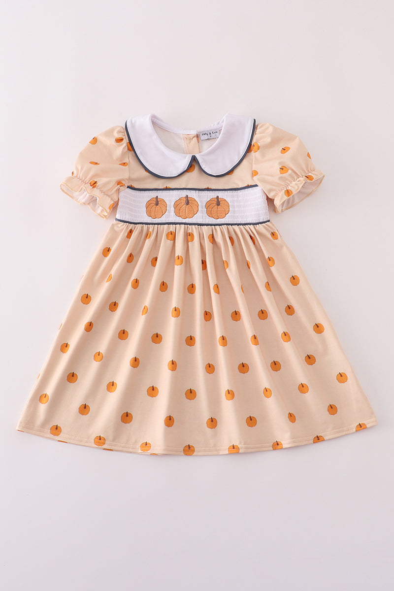 Khaki embroidery smocked dress  HoneyBean