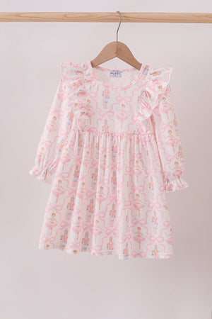 Pink nutcracker print ruffle dress