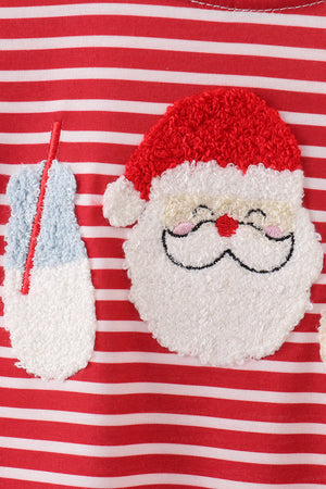 Red stripe santa milk biscuit french knot romper