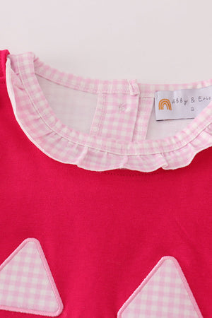 Pink checkered halloween applique dress set