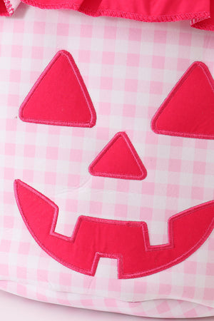 Pink halloween applique checkered ruffle candy bucket