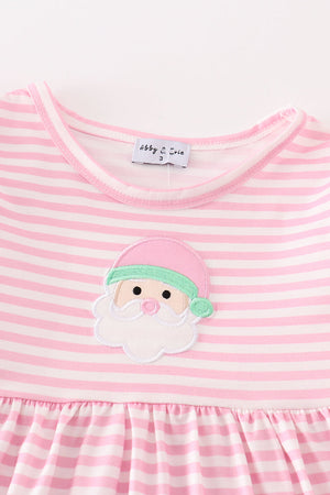 Pink stripe christmas santa claus applique dress