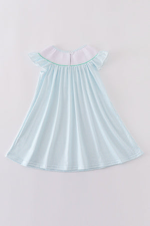 Blue stripe starfish embroidery smocked dress