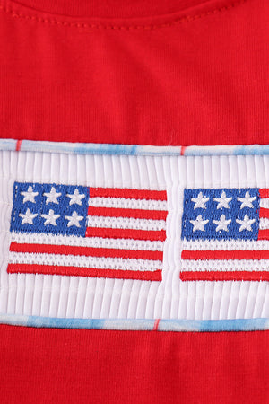 Flag embroidery smocked top