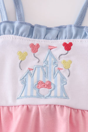 Pink castle applique ruffle bubble
