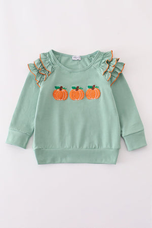 Sage pumpkin french knot ruffle top
