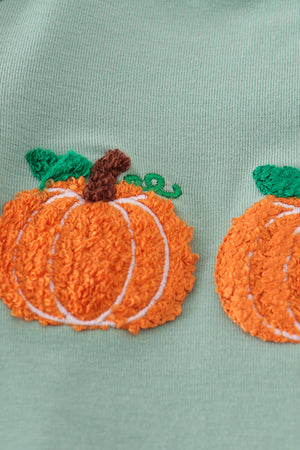 Sage pumpkin french knot ruffle top