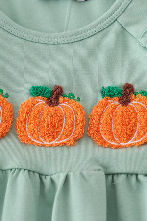 Sage pumpkin french knot ruffle romper