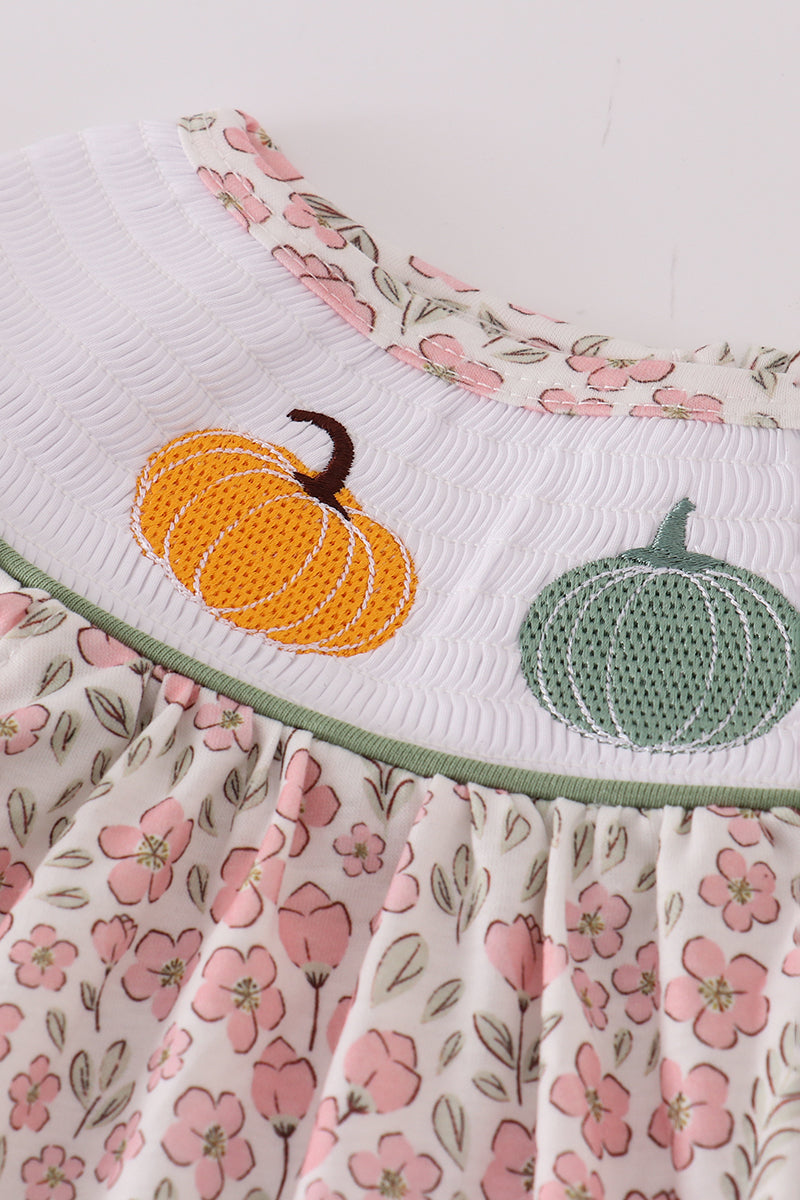 Pink pumpkin smocked floral ruffle pants set