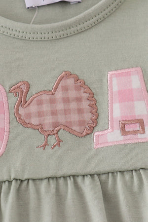 Sage pumpkin turkey applique ruffle bubble