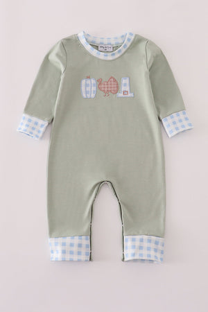 Sage pumpkin turkey applique romper