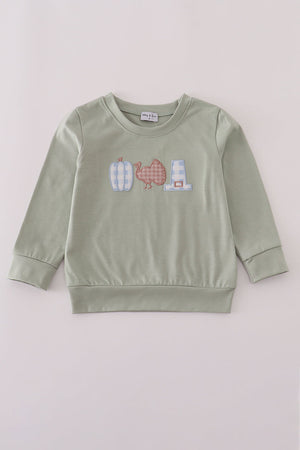 Sage pumpkin turkey applique top