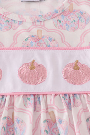 Pink pumpkin embroidery ruffle pants set