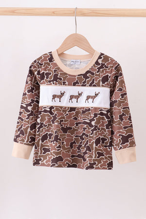 Camouflage deer embroidery ruffle top