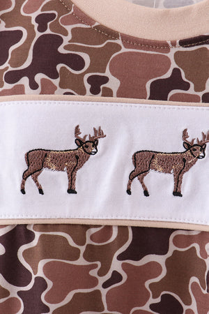 Camouflage deer embroidery ruffle top
