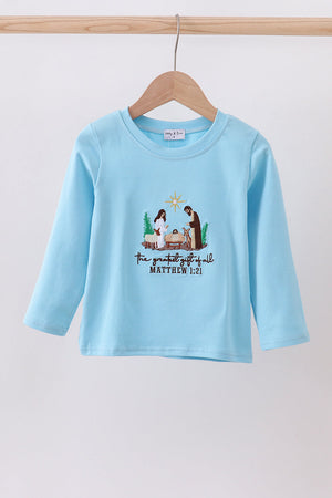 Blue nativity embroidery boy top