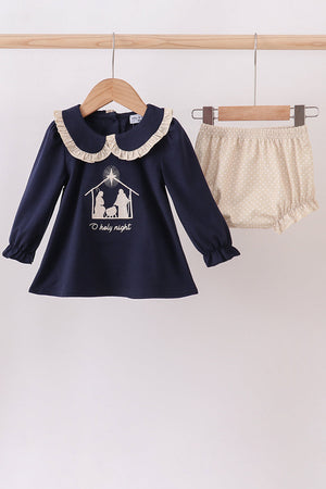 Navy nativity embroidery bloomer set