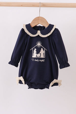 Navy nativity embroidery ruffle bubble