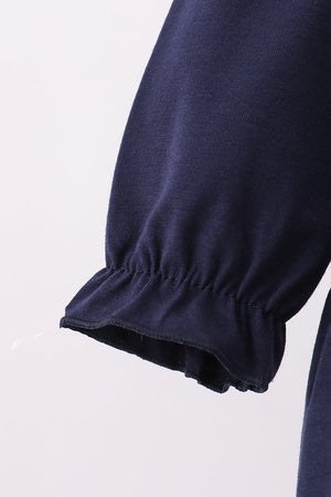 Navy nativity embroidery ruffle bubble