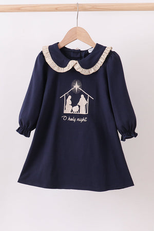 Navy nativity embroidery dress