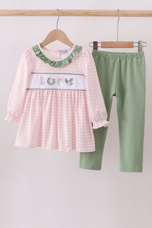 Pink nutcracker embroidery gingham  set