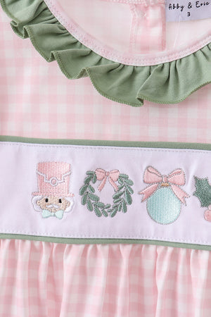 Pink nutcracker embroidery gingham  set