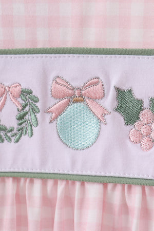 Pink nutcracker embroidery gingham dress