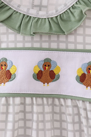 Green turkey embroidery ruffle bubble