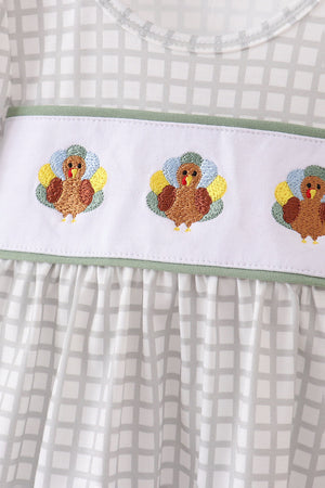 Green turkey embroidery ruffle bloomer set