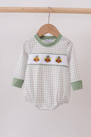 Green turkey embroidery gingham bubble