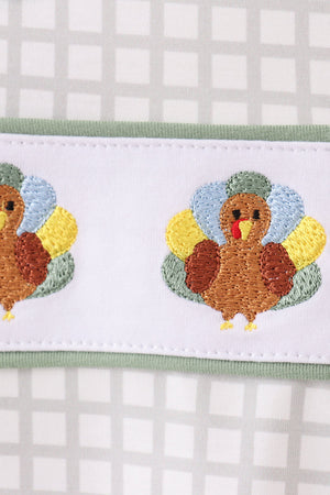 Green turkey embroidery gingham bubble
