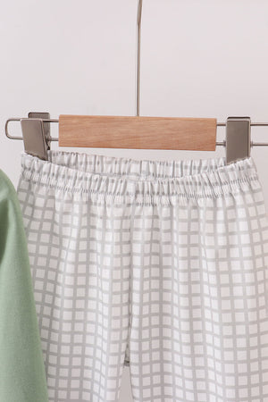 Green turkey embroidery gingham pants set