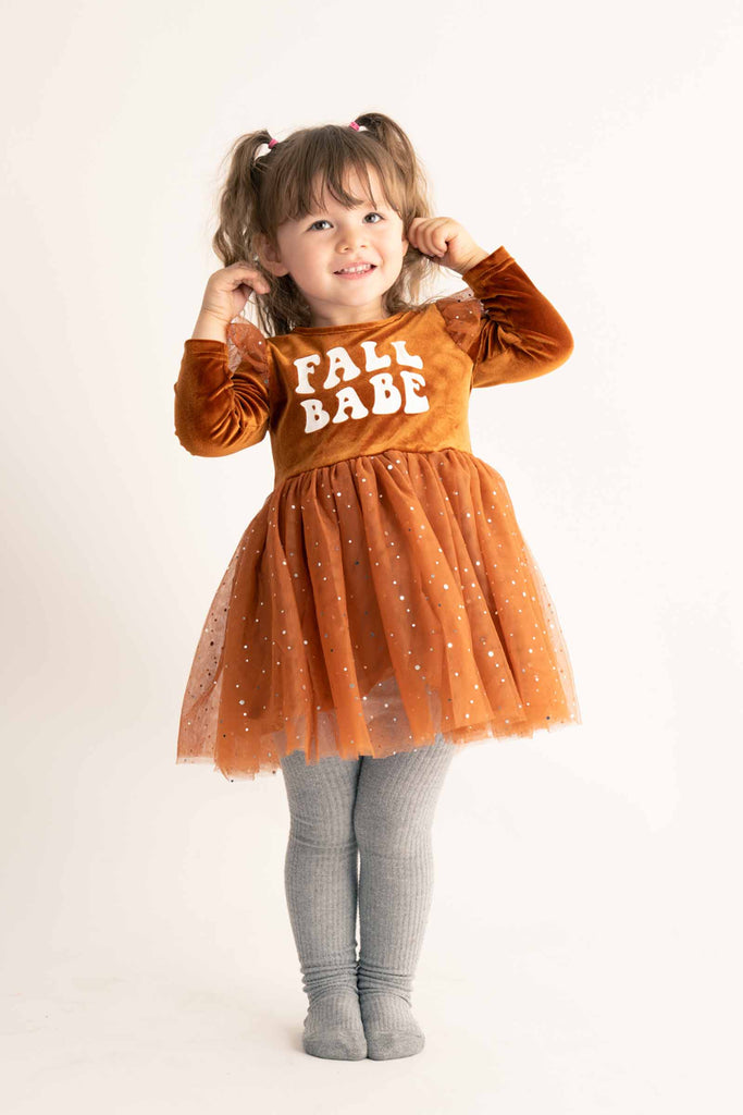 Brown "fall babe" girl dress