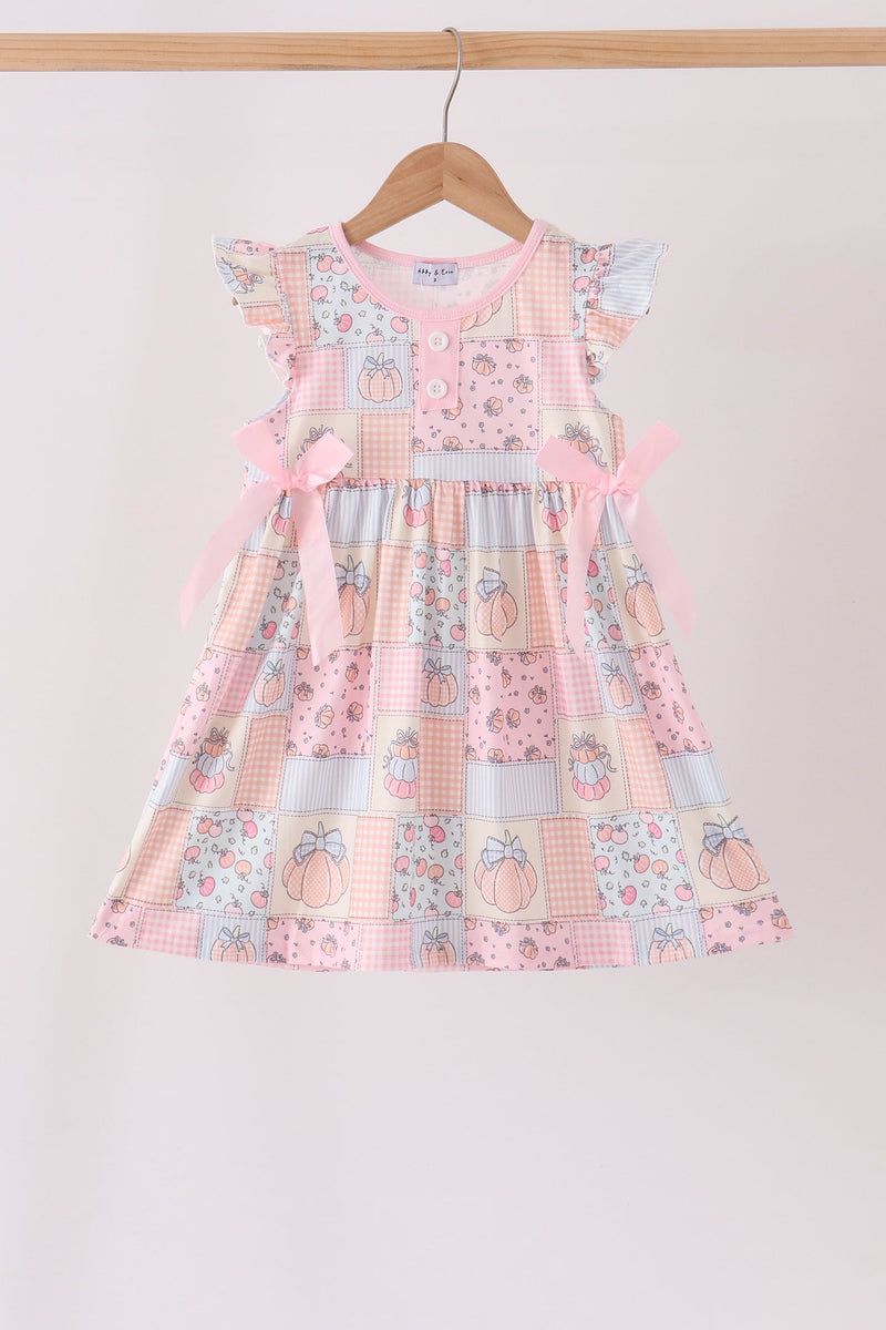 Pink pumpkin print ruffle dress