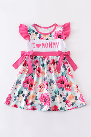 Pink I love Mommy floral ruffle dress