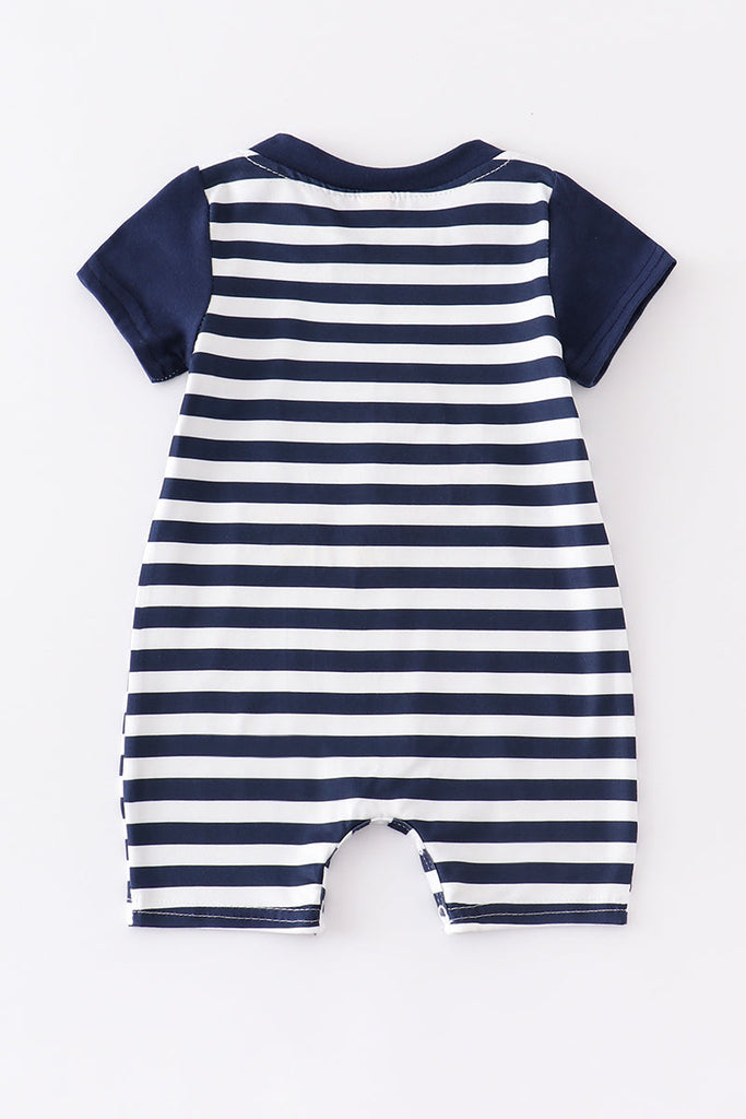 Navy stripe parrot embroidery baby boy romper
