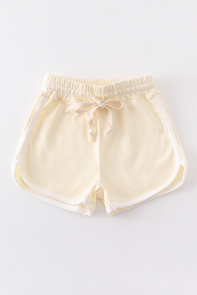 Cream drawstring girls sports shorts