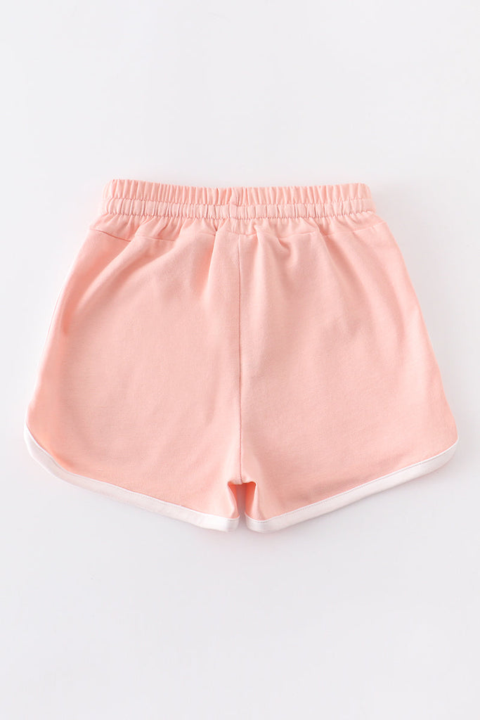 Pink drawstring girls sports shorts