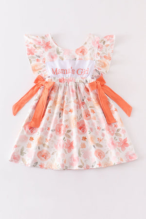 Orange floral print ruffle mama's girl dress