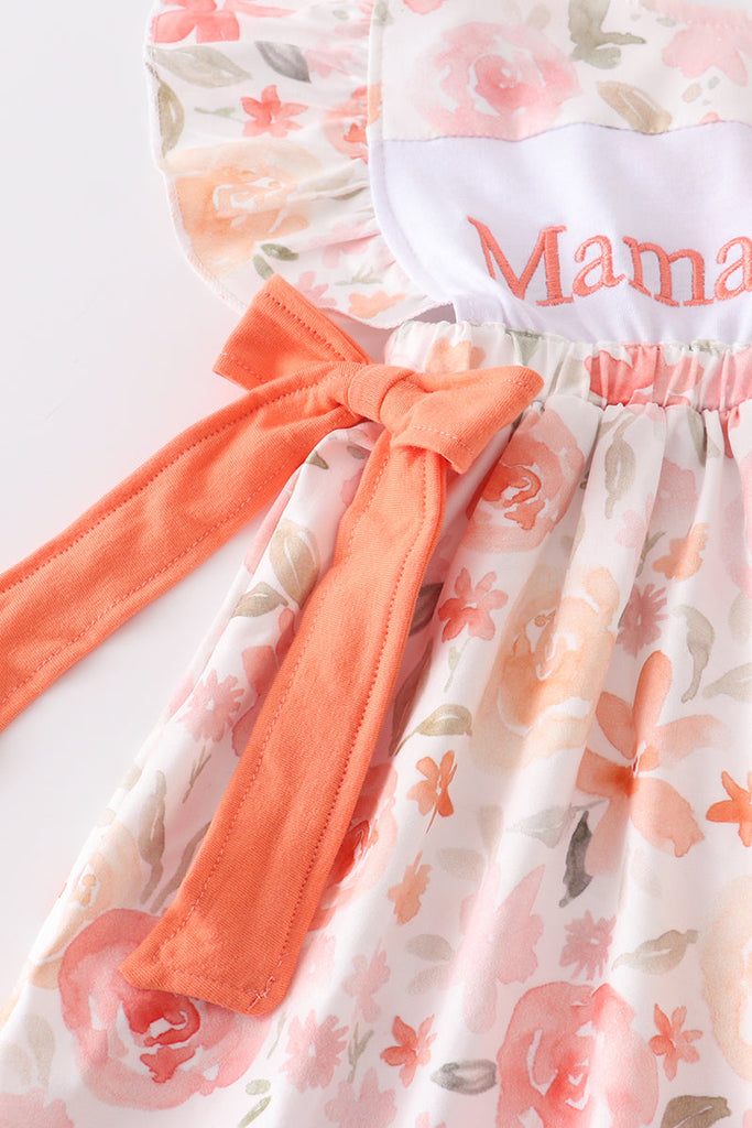 Orange floral print ruffle mama's girl dress
