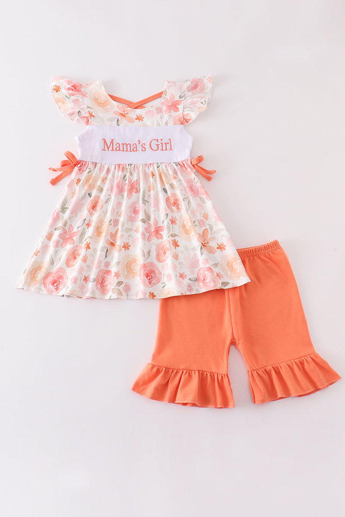 Orange floral print ruffle mama's girl set
