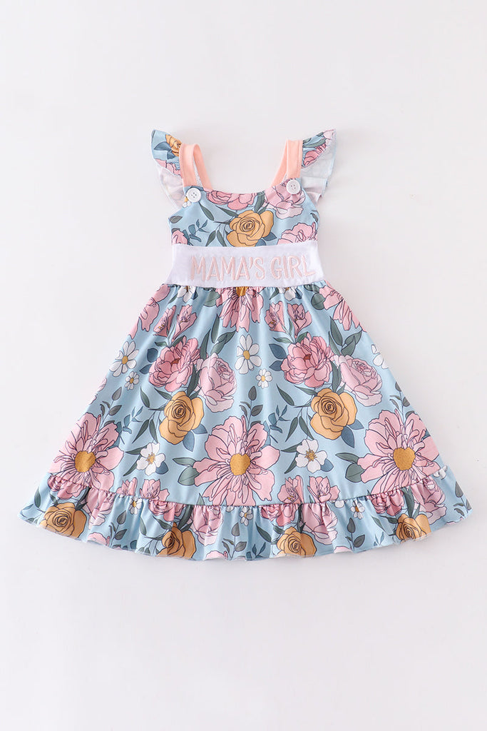 Floral print strap mama's girl embroidery dress