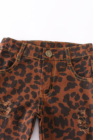 Leopard double layered denim jeans