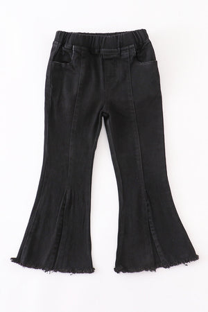 Black open front girls denim jeans