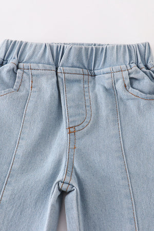 Blue open front girl denim jeans