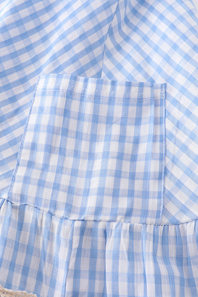 Blue plaid ruffle button dress