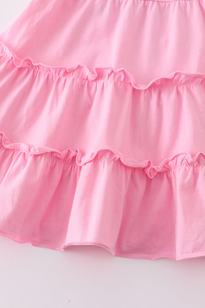 Pink flutter trim tiered dress