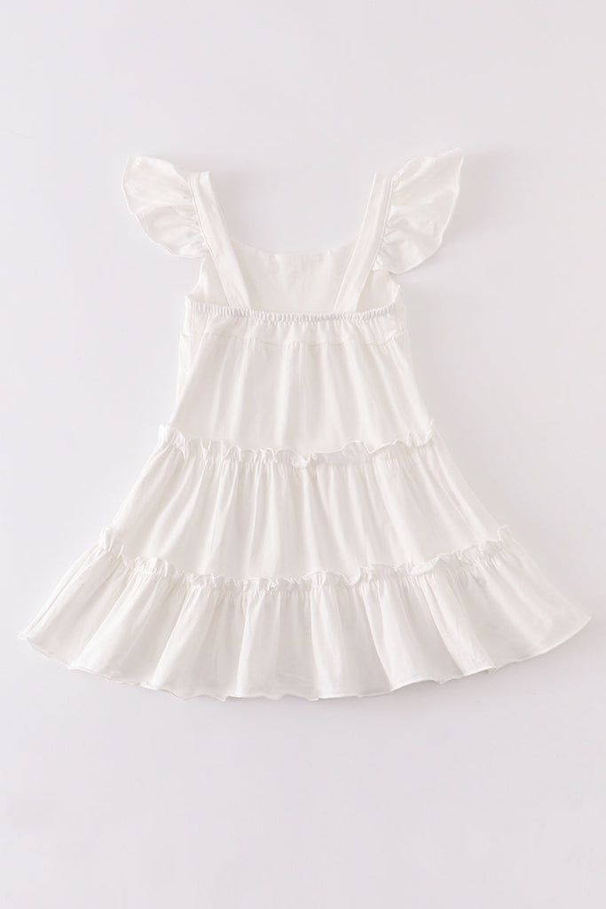 White flutter trim tiered dress