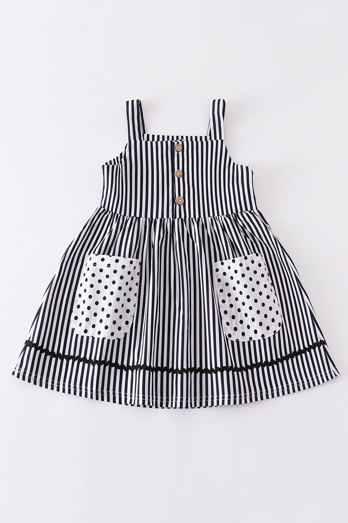 Black stripe & dot pocket dress