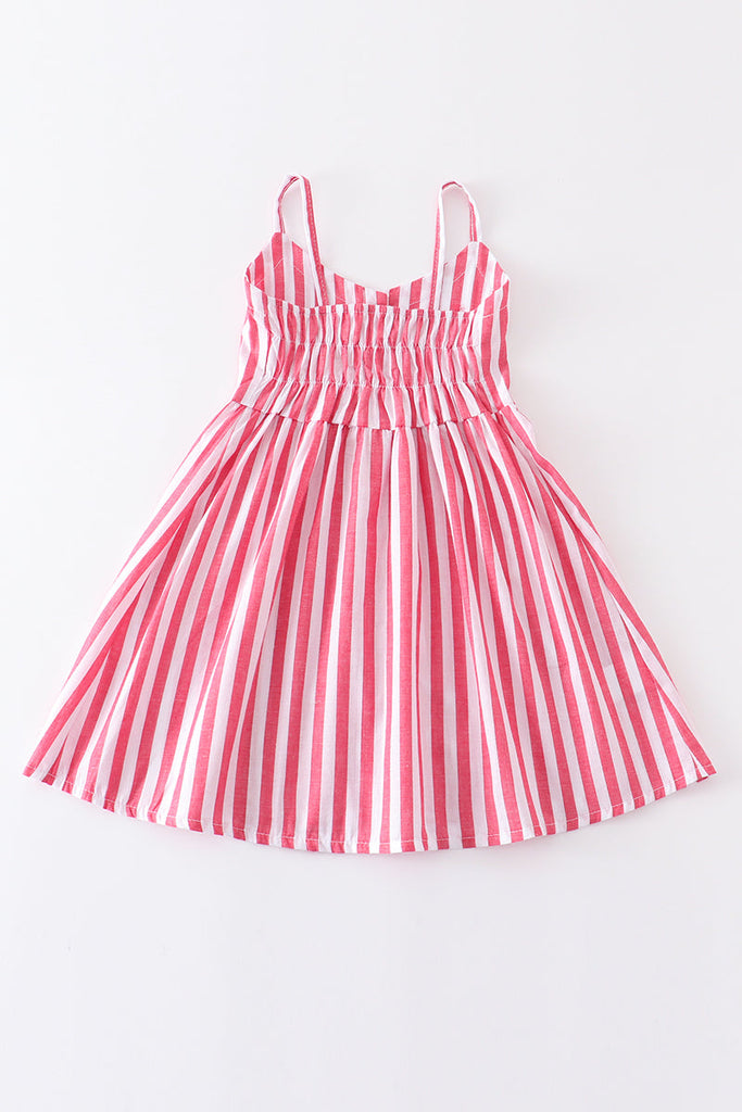 Pink stripe button-down strap dress